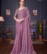 Lavender soft silk blend embroidered saree with unstitched blouse piece