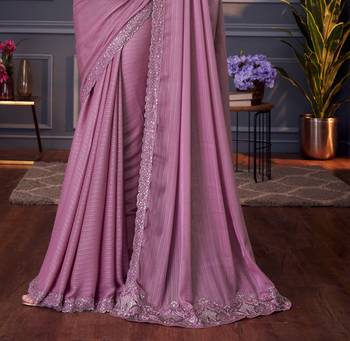 Lavender soft silk blend embroidered saree with unstitched blouse piece 3