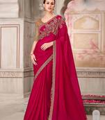 Magenta soft silk blend embroidered saree with unstitched blouse piece