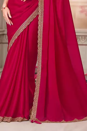 Magenta soft silk blend embroidered saree with unstitched blouse piece