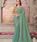 Mint soft silk blend embroidered saree with unstitched blouse piece