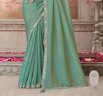 Mint soft silk blend embroidered saree with unstitched blouse piece 3