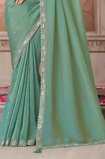 Mint soft silk blend embroidered saree with unstitched blouse piece