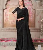 Black soft silk blend embroidered saree with unstitched blouse piece
