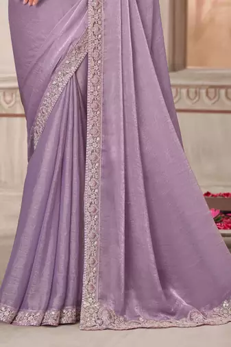 Lavender soft silk blend embroidered saree with unstitched blouse piece
