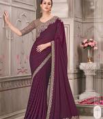 Wine soft silk blend embroidered saree with unstitched blouse piece