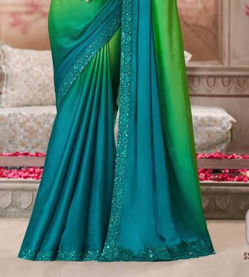 Sea green soft silk blend embroidered saree with unstitched blouse piece 3