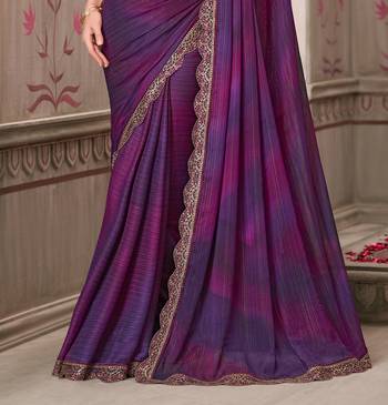 Purple soft silk blend embroidered saree with unstitched blouse piece 3