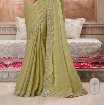 Pista soft silk blend embroidered saree with unstitched blouse piece 3