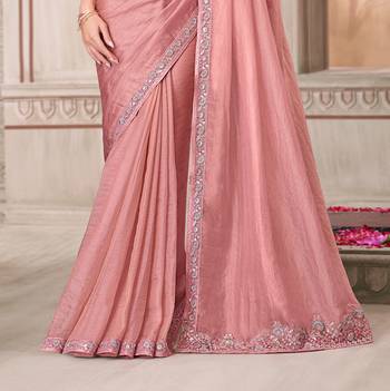 Pink soft silk blend embroidered saree with unstitched blouse piece 3