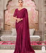 Magenta soft silk blend embroidered saree with unstitched blouse piece