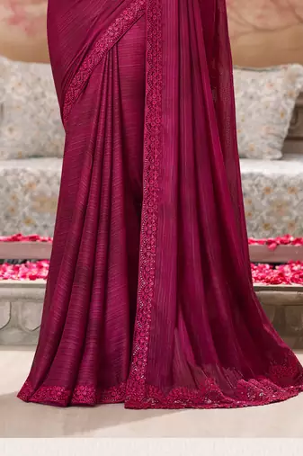 Magenta soft silk blend embroidered saree with unstitched blouse piece