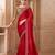 Red satin silk blend embroidered saree with unstitched blouse piece