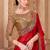 Red satin silk blend embroidered saree with unstitched blouse piece
