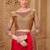 Red satin silk blend embroidered saree with unstitched blouse piece