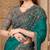 Turquoise satin silk blend embroidered saree with unstitched blouse piece
