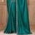 Turquoise satin silk blend embroidered saree with unstitched blouse piece