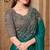 Turquoise satin silk blend embroidered saree with unstitched blouse piece