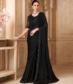Black satin georgette embroidered saree with unstitched blouse piece