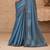 Blue satin embroidered saree with unstitched blouse piece