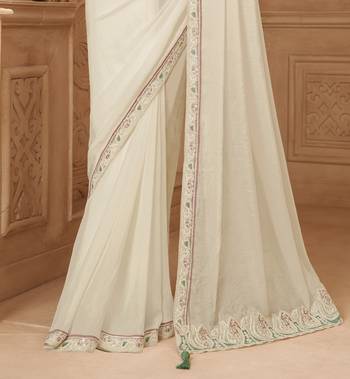 Cream georgette silk blend embroidered saree with unstitched blouse piece 3