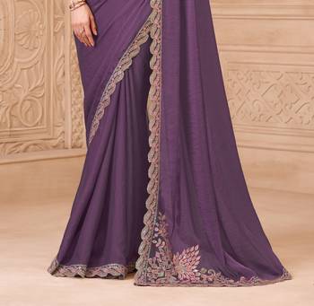 Lavender georgette embroidered saree with unstitched blouse piece 3