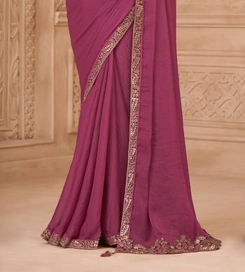 Onion pink georgette embroidered saree with unstitched blouse piece 3