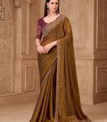Mehendi satin georgette embroidered saree with unstitched blouse piece