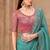 Sea green satin embroidered saree with unstitched blouse piece