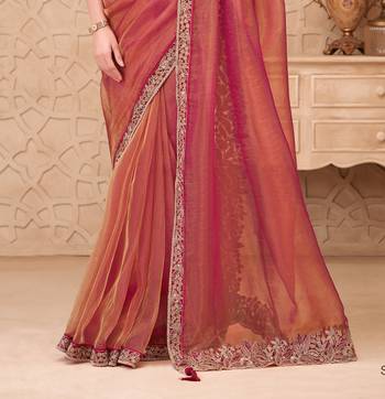 Rust georgette embroidered saree with unstitched blouse piece 3