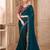 Teal satin georgette embroidered saree with unstitched blouse piece