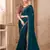 Teal satin georgette embroidered saree with unstitched blouse piece