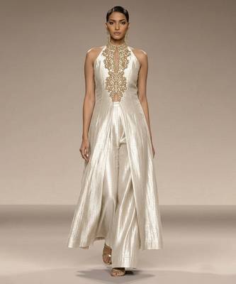 Pearl white embroidered silk co ord set 1
