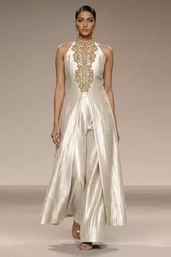 Pearl white embroidered raw silk co ord set