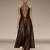 Mocha brown embroidered raw silk co ord set