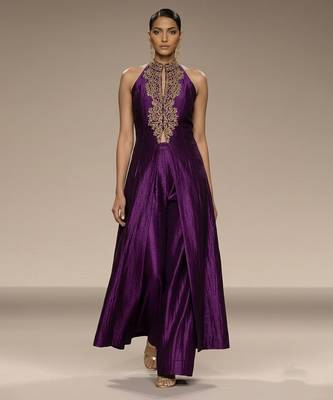 Purple embroidered silk co ord set 1