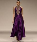 Purple embroidered raw silk co ord set