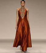 Rust orange embroidered raw silk co ord set
