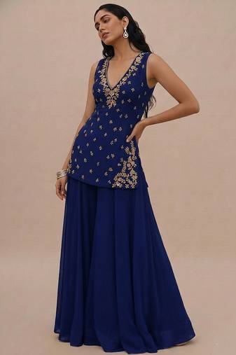 Blue embroidered silk kurta set