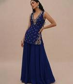 Blue embroidered silk kurta set