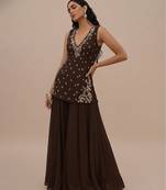 Brown embroidered silk kurta set