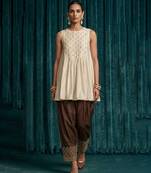 Ivory brown embroidered raw silk co ord set