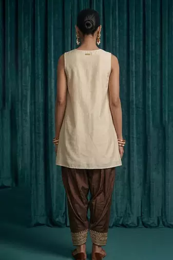 Ivory brown embroidered raw silk co ord set