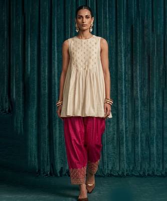 Ivory pink embroidered raw silk co ord set 1