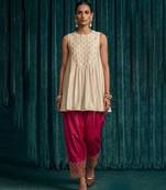 Ivory pink embroidered raw silk co ord set