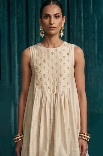 Ivory pink embroidered raw silk co ord set