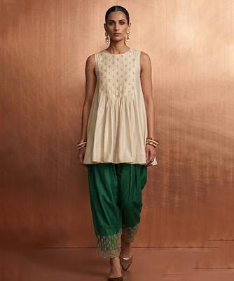 Ivory green embroidered raw silk co ord set 1