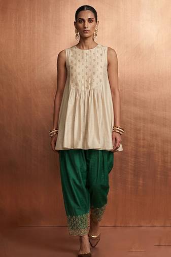 Ivory green embroidered raw silk co ord set