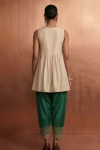 Ivory green embroidered raw silk co ord set