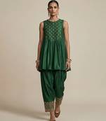 Green embroidered dupion silk co ord set